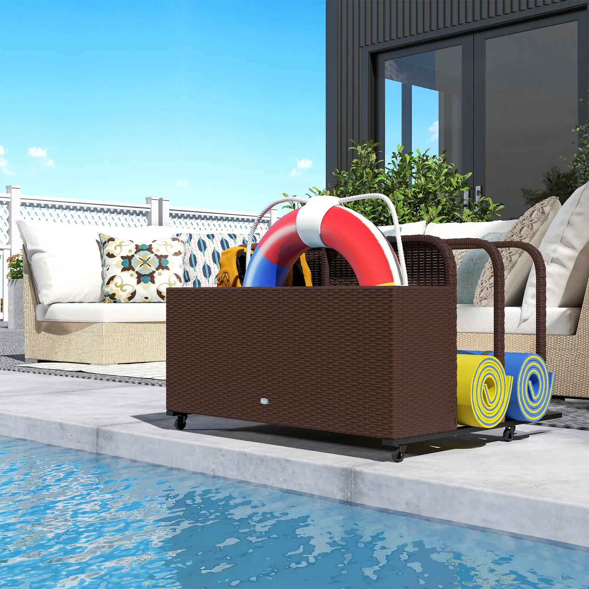 Rolling Pool Storage, Rattan Patio Furniture, Outdoor Wicker Organizer, Brown Patio Storage Boxes at Gallery Canada