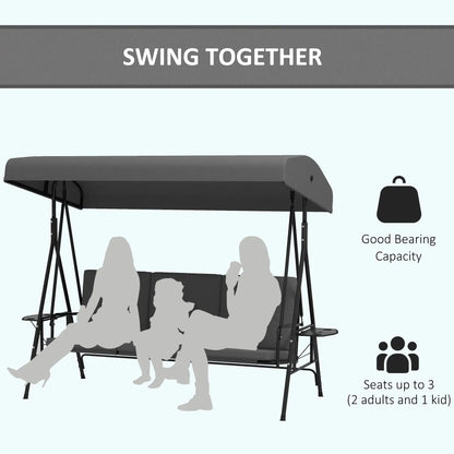3-Seat Outdoor Swing With Adjustable Canopy, Side Tray, Removable Cushion, Grey