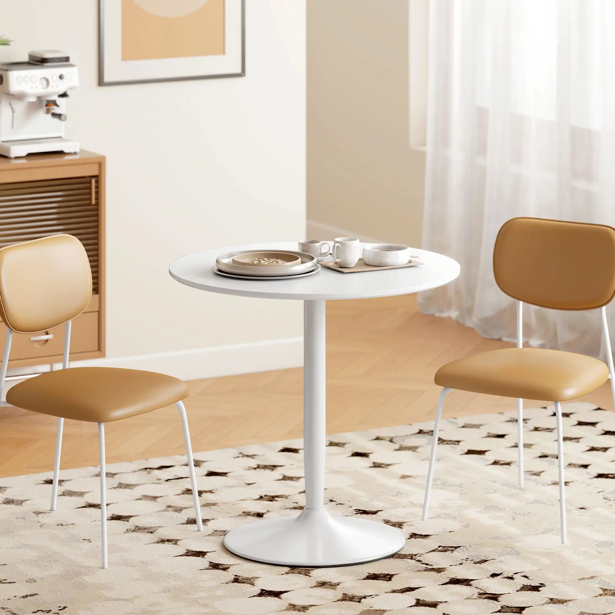Modern Kitchen Table For 2, Round Dining Table With Steel Base, White Dining Tables at Gallery Canada