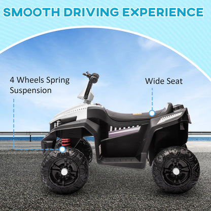 12V Kids ATV, Four Wheels, Spring Suspension, LED Light, MP3, White