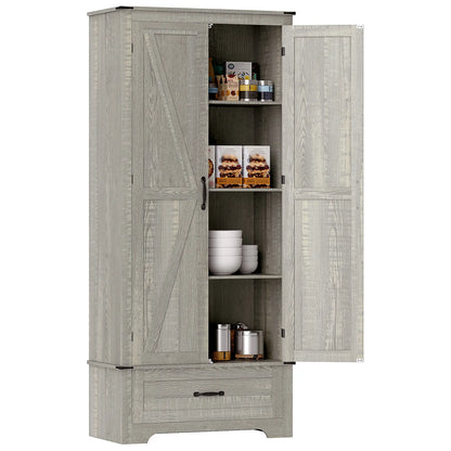 72" Farmhouse Pantry Cabinet, Adjustable Shelves, 2 Doors, Distressed, Light Grey Storage Cabinets at Gallery Canada