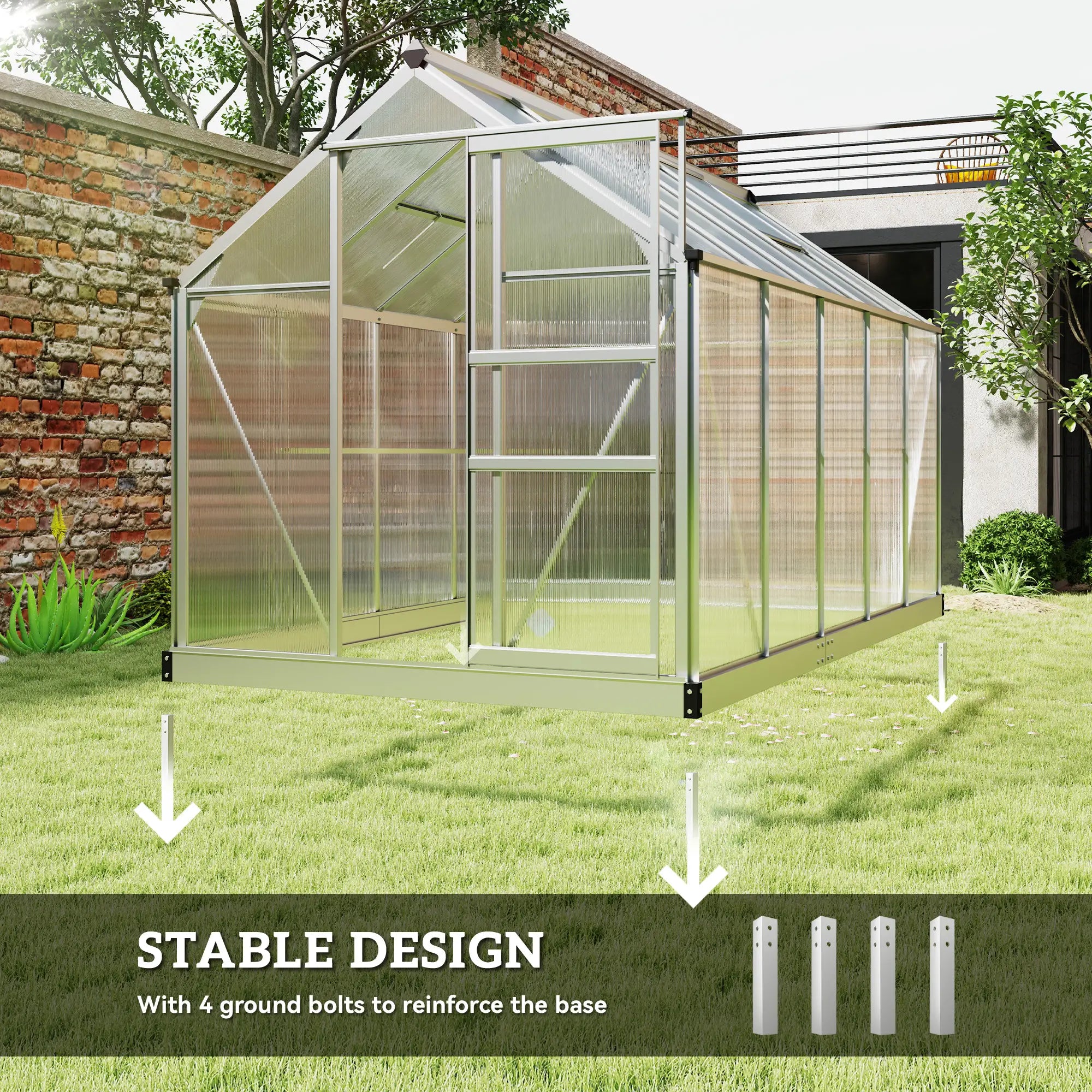 6' x 10' x 6.6' Polycarbonate Greenhouse, Walk-In Garden Kit, Galvanized Frame, Sliver Walk In Greenhouses at Gallery Canada