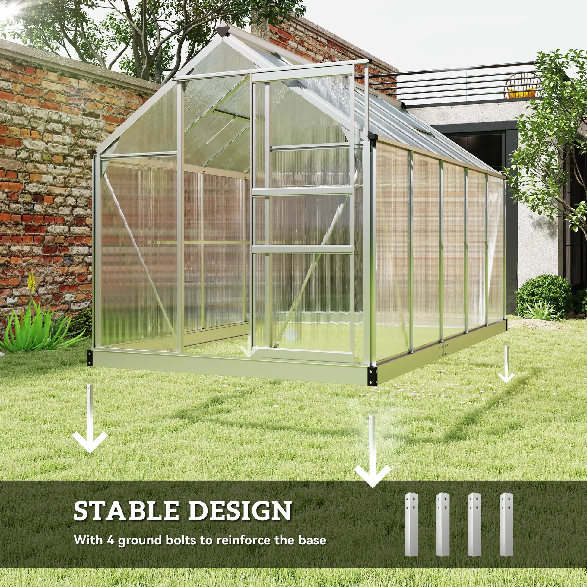 6' x 10' x 6.6' Polycarbonate Greenhouse, Walk-In Garden Kit, Galvanized Frame, Sliver Walk In Greenhouses at Gallery Canada
