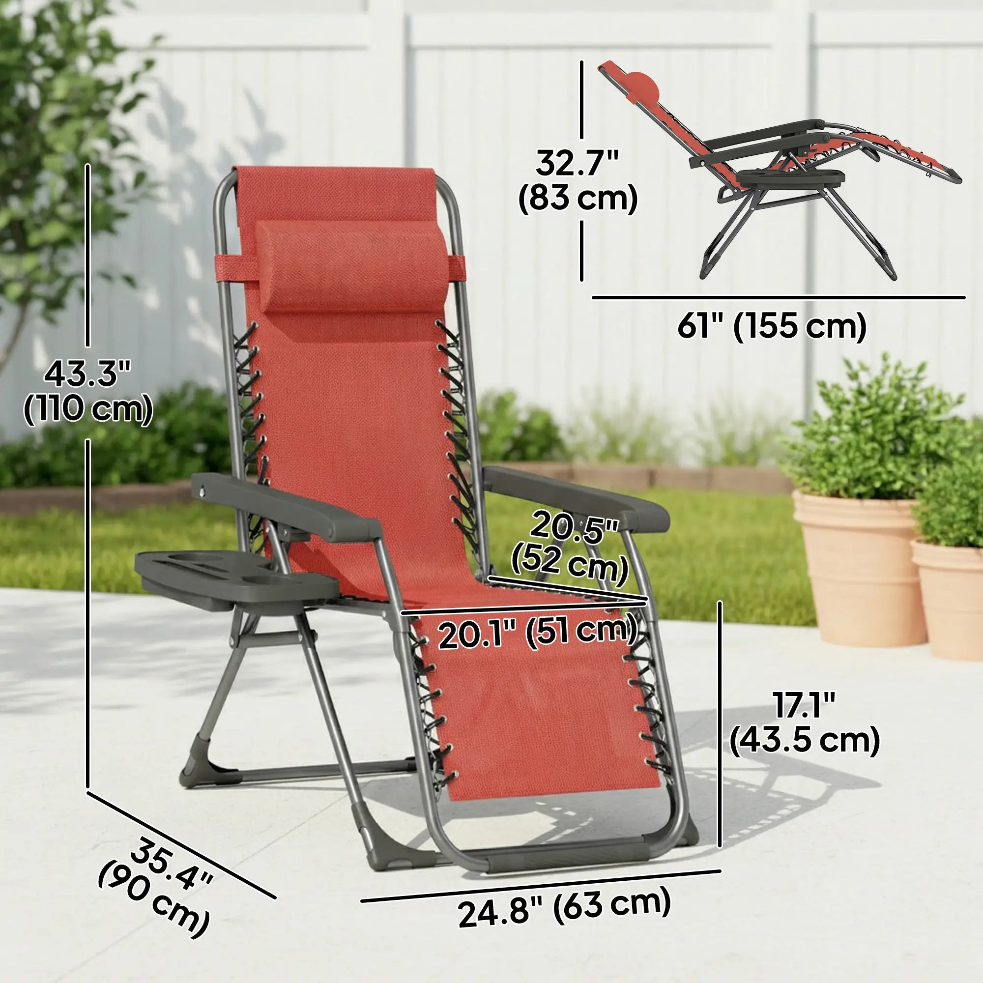 Zero Gravity Chair Set Of 2, Folding Reclining Outdoor Lounge Chair, Wine Red Lounger Chairs at Gallery Canada