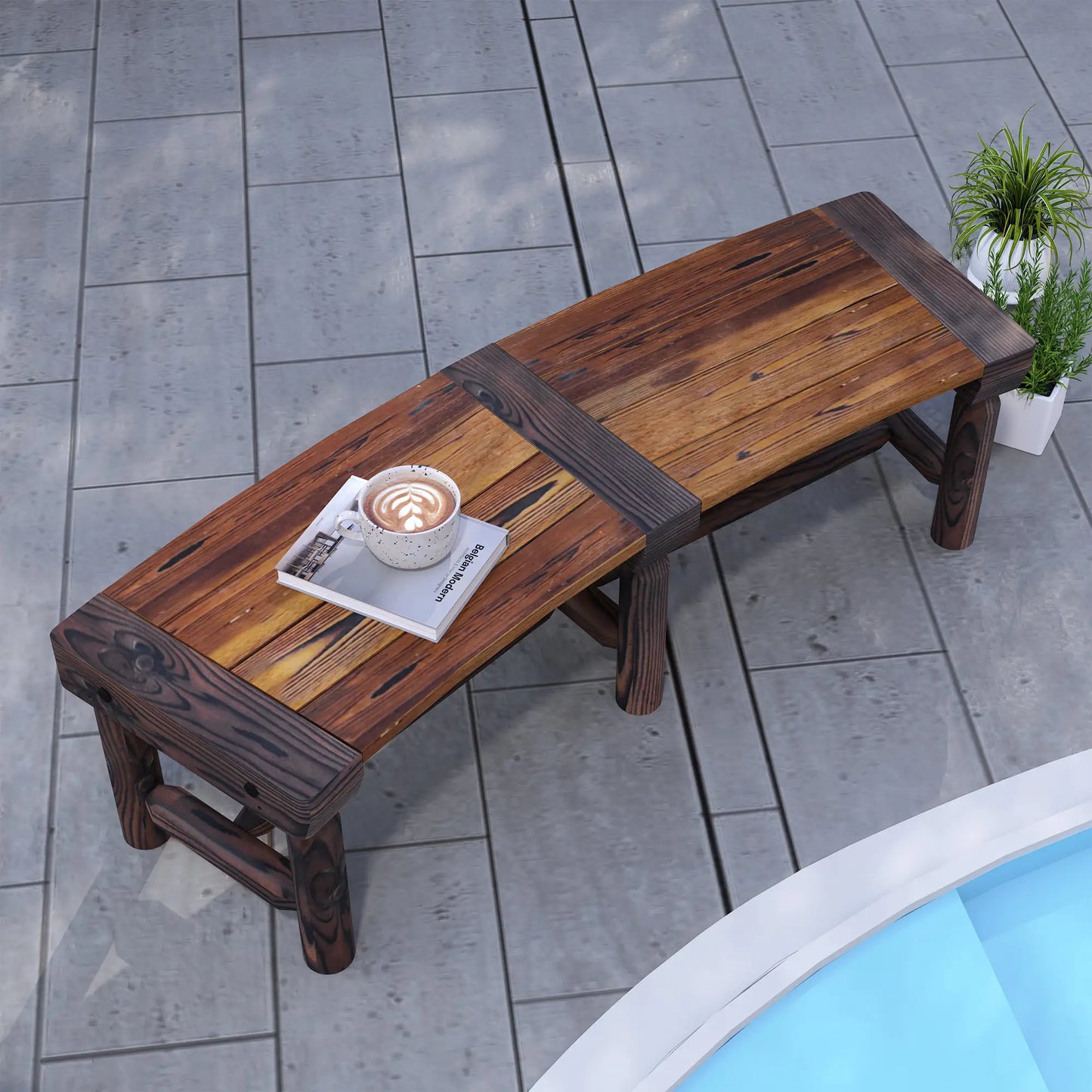 Wooden Outdoor Tree Bench, Slatted Seat, 60in, Brown Outdoor Benches at Gallery Canada