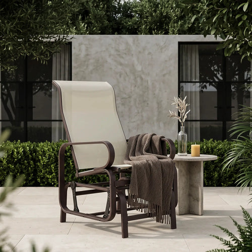 Outdoor Mesh Glider Swing Chair Patio Garden Rocking Seat Brown Beige