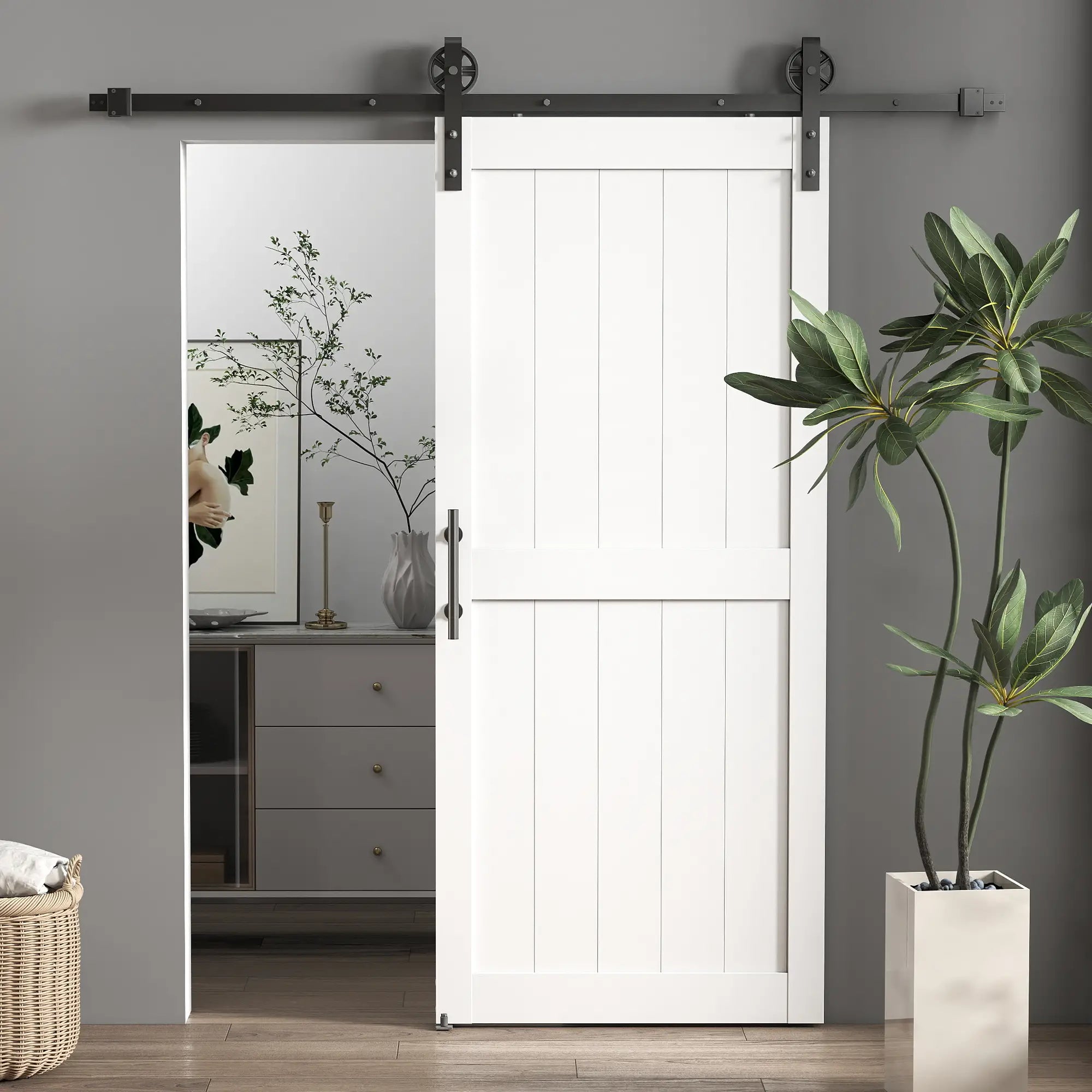 32inx84in Barn Door, Sliding Hardware Kit, Upgraded Rollers, White Door Hardware at Gallery Canada