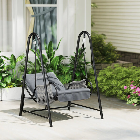 Rattan Hammock Chair with Stand, Seat Cushion, Light Grey Patio Swings with Stand Light Grey at Gallery Canada