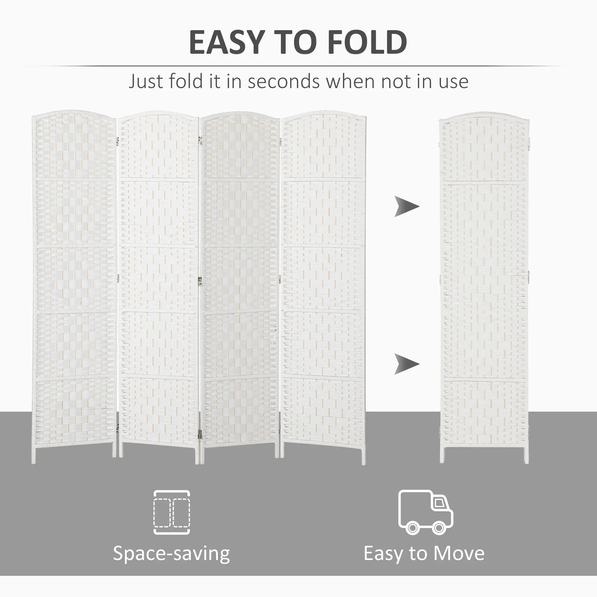 6ft 4-Panel Folding Room Divider, Wooden Frame, White Room Dividers at Gallery Canada