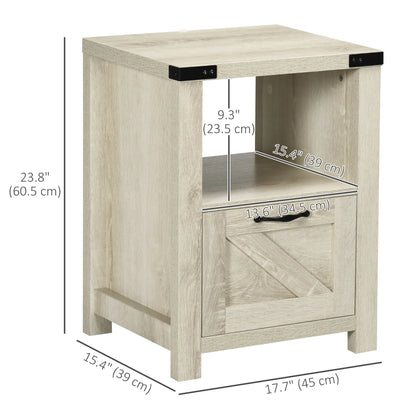 Farmhouse Side Table with Drawer, Open Shelf, Oak, 24.8x17.7x23.6 Side Tables at Gallery Canada