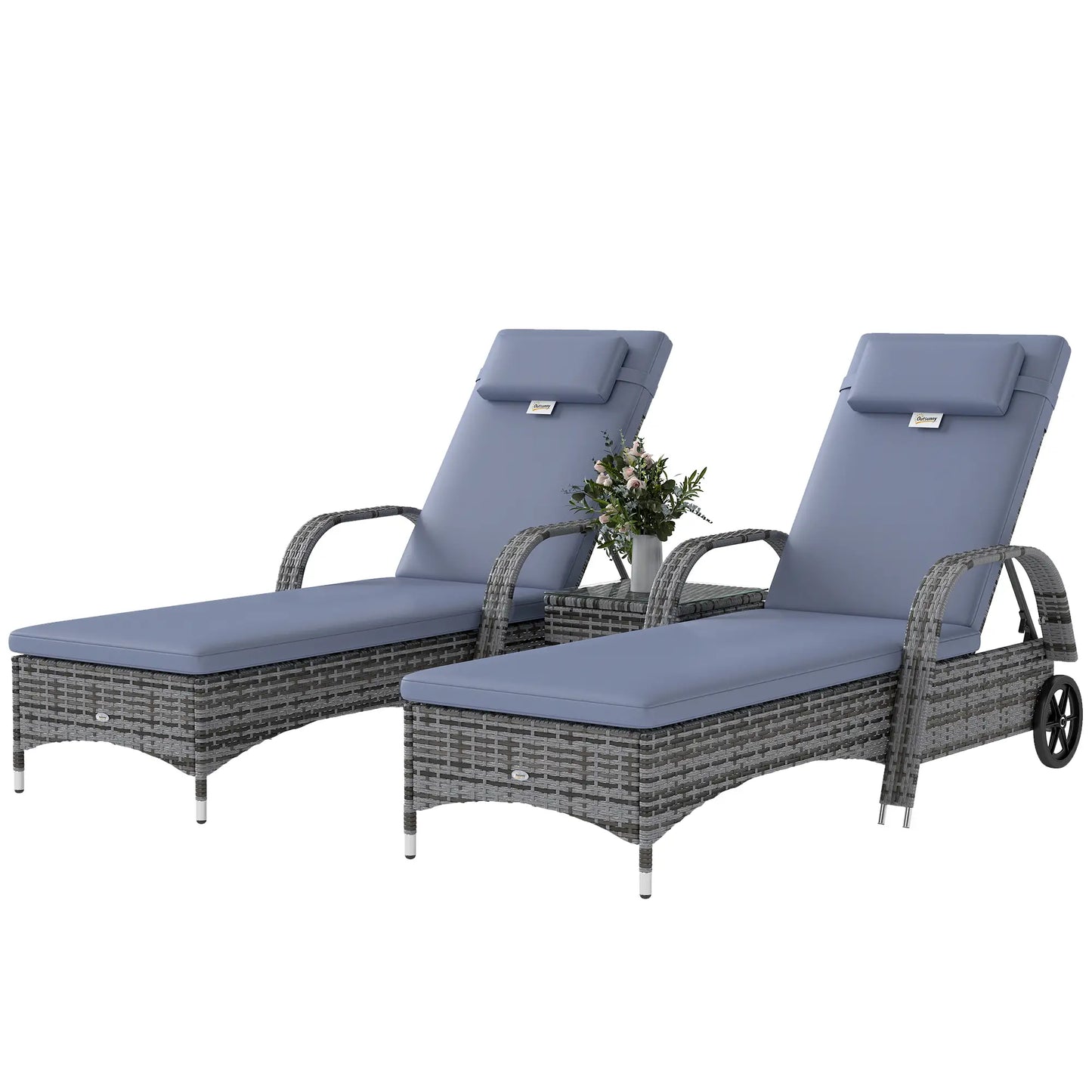 3-Piece Patio Rattan Chaise Lounge Set, Outdoor PE Wicker, Adjustable, Grey Chaise Loungers at Gallery Canada