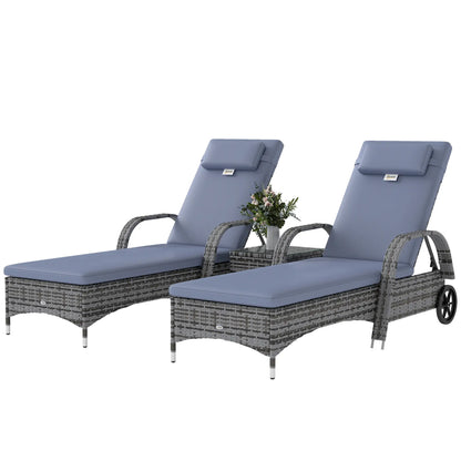 3-Piece Patio Rattan Chaise Lounge Set, Outdoor PE Wicker, Adjustable, Grey Chaise Loungers at Gallery Canada
