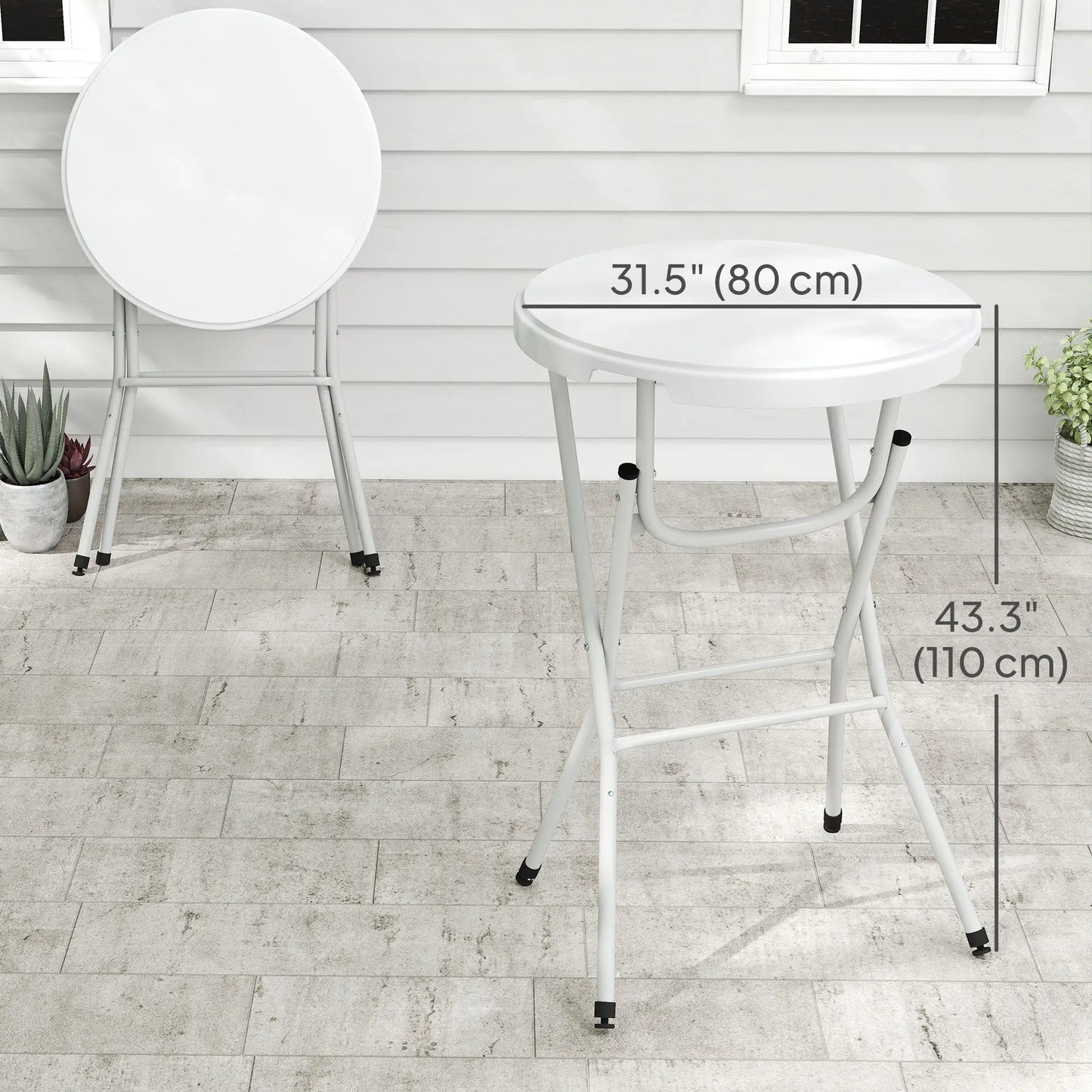 31.5" Bar Height Patio Table, Outdoor Folding Table, HDPE Top, Locking Steel Legs, White Patio Dinning Tables at Gallery Canada