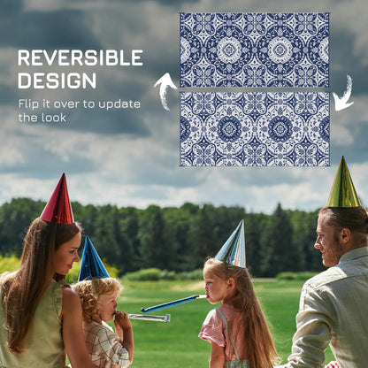 Portable Outdoor Rug, 9' x 18', Waterproof, White Flower, Blue Outdoor Reversible Rugs at Gallery Canada