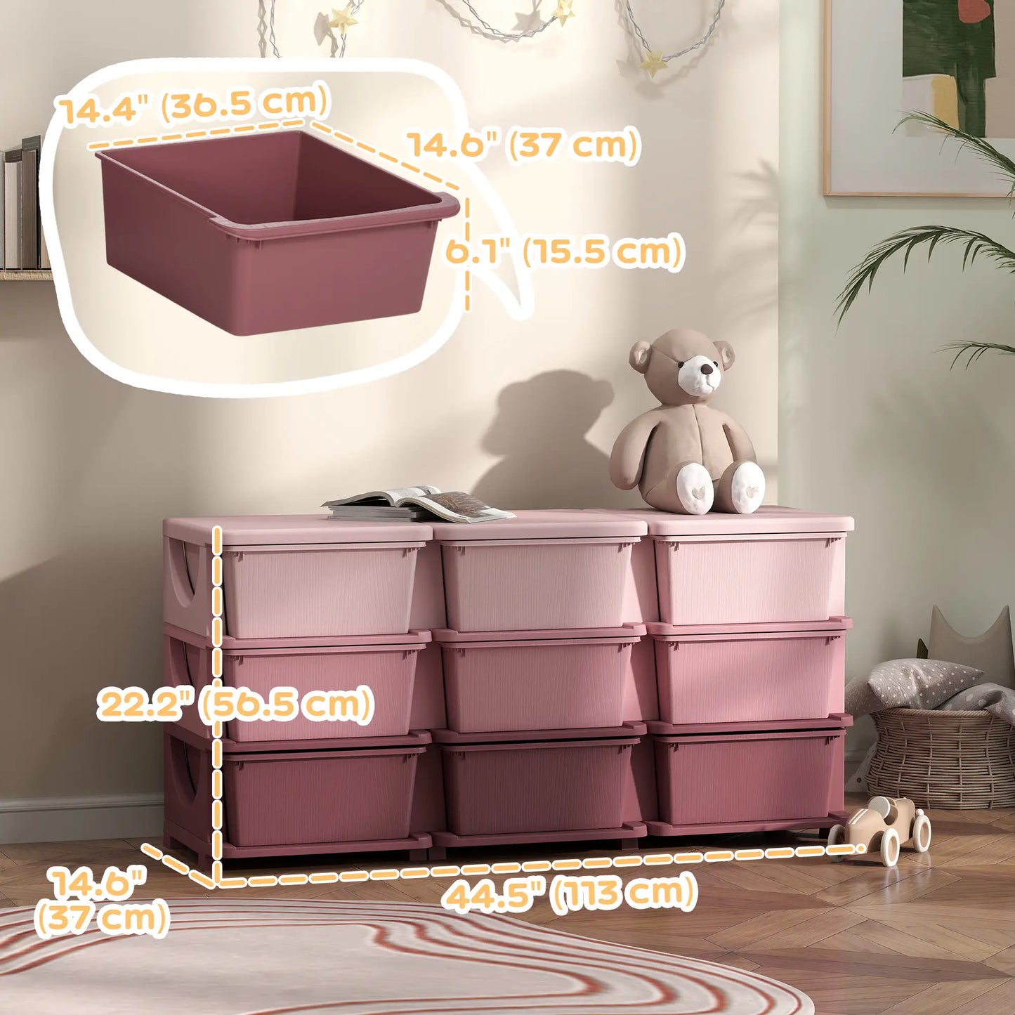 3 Tier Toy Organizer, 9 Plastic Drawers, Pink Baby & Kids Storage at Gallery Canada