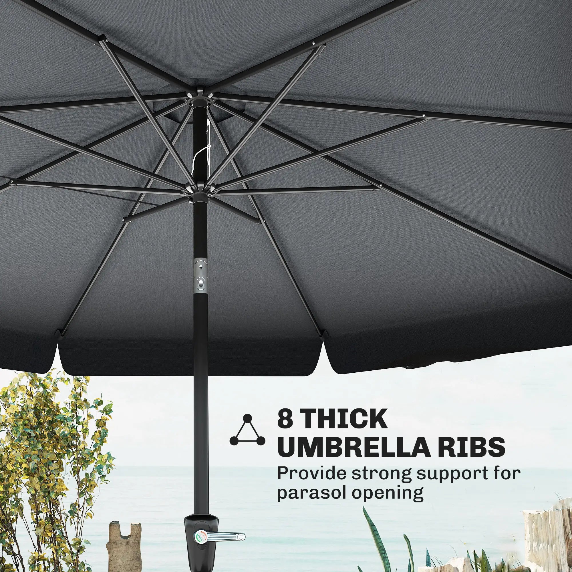 8.5 ft Round Patio Umbrella, Tilt and Crank, Dark Grey Sun Umbrellas at Gallery Canada
