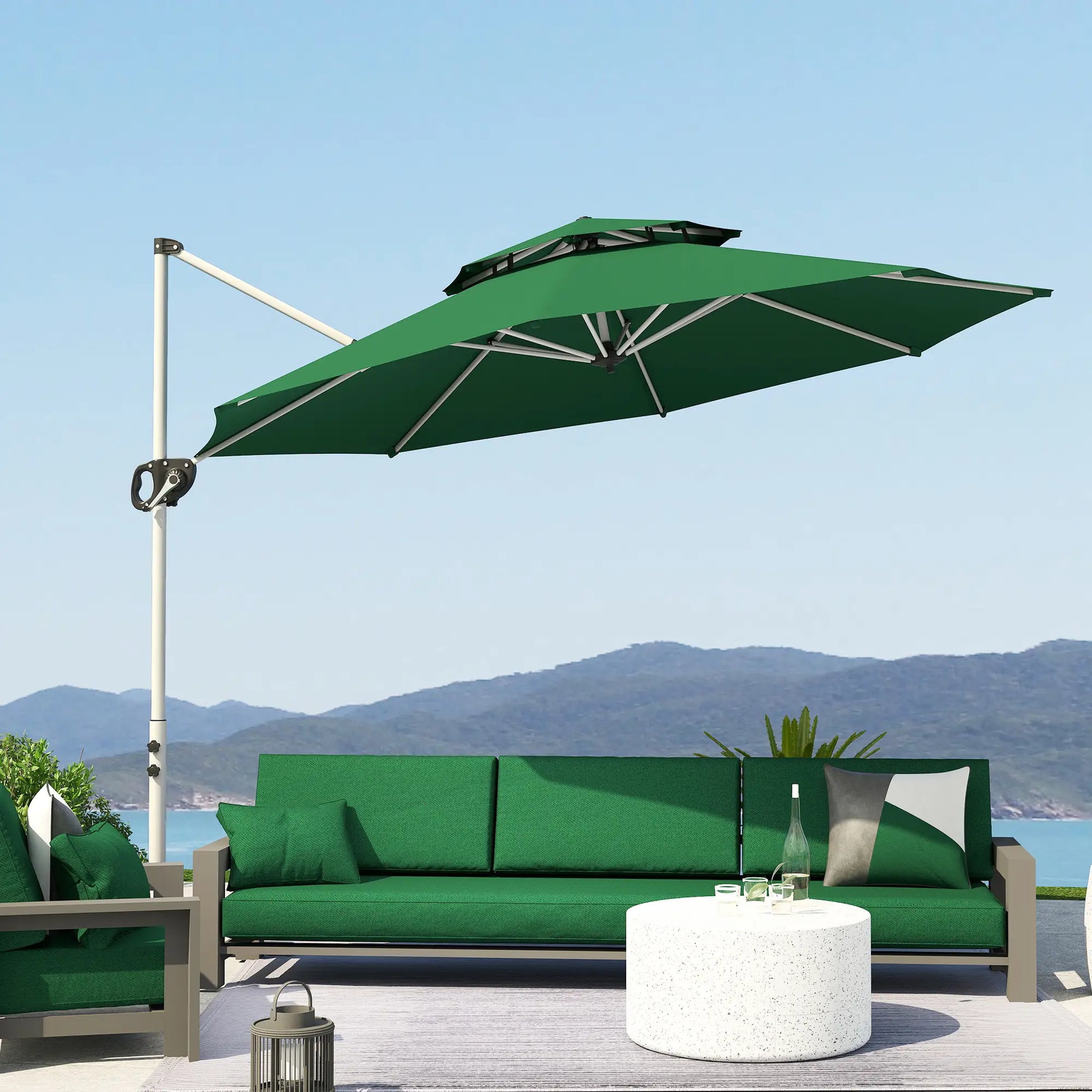 10 FT Cantilever Patio Umbrella, 360° Rotation, Adjustable Height, Dark Green Offset Cantilever Umbrellas at Gallery Canada