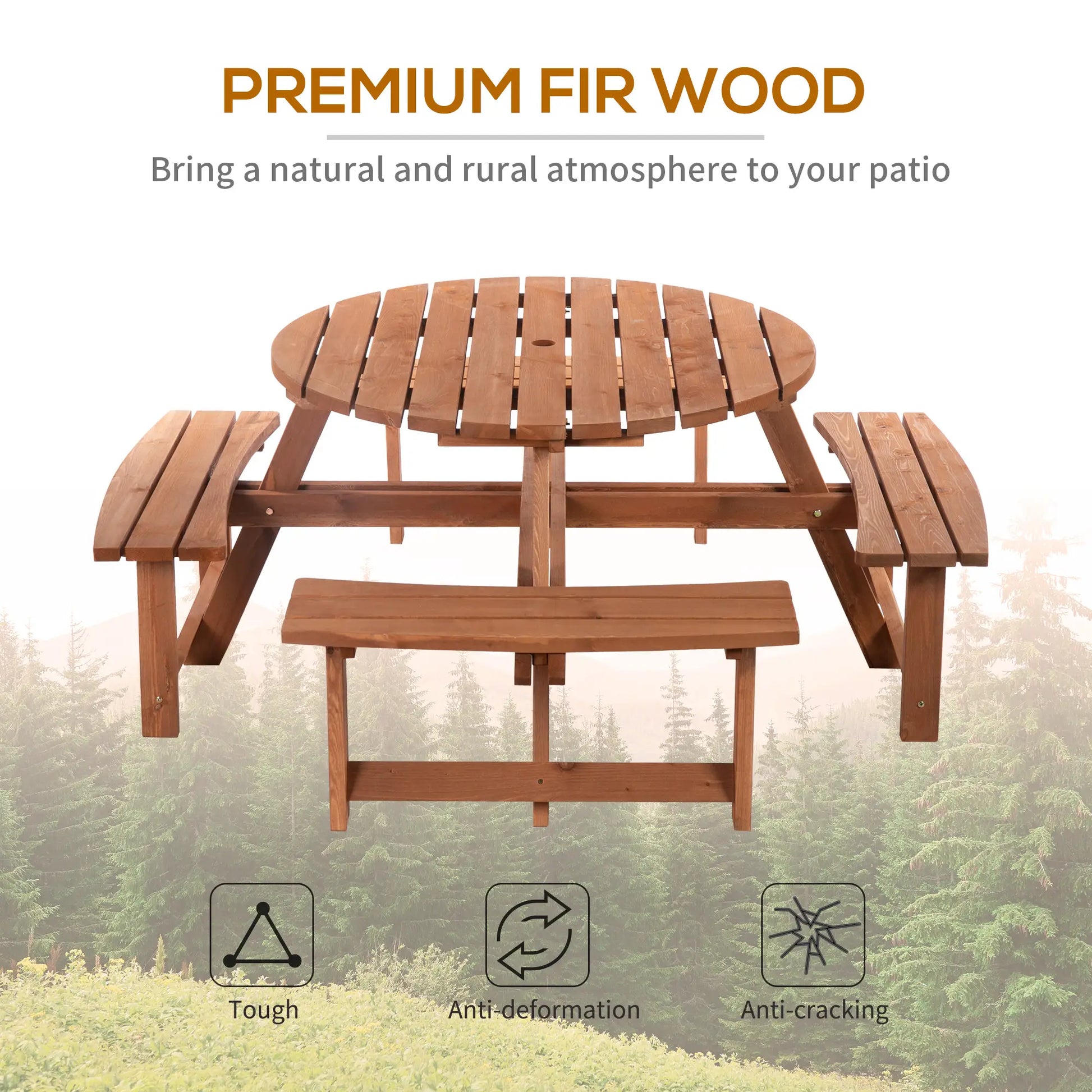 8 Seater Round Wooden Pub Bench, Picnic Table, Outdoor Patio Dining Set Outdoor Dining Sets at Gallery Canada