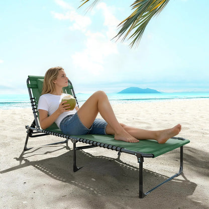 Folding Lounge Chair, Adjustable Chaise With Headrest, Reclining Cot, Green Lounger Chairs at Gallery Canada