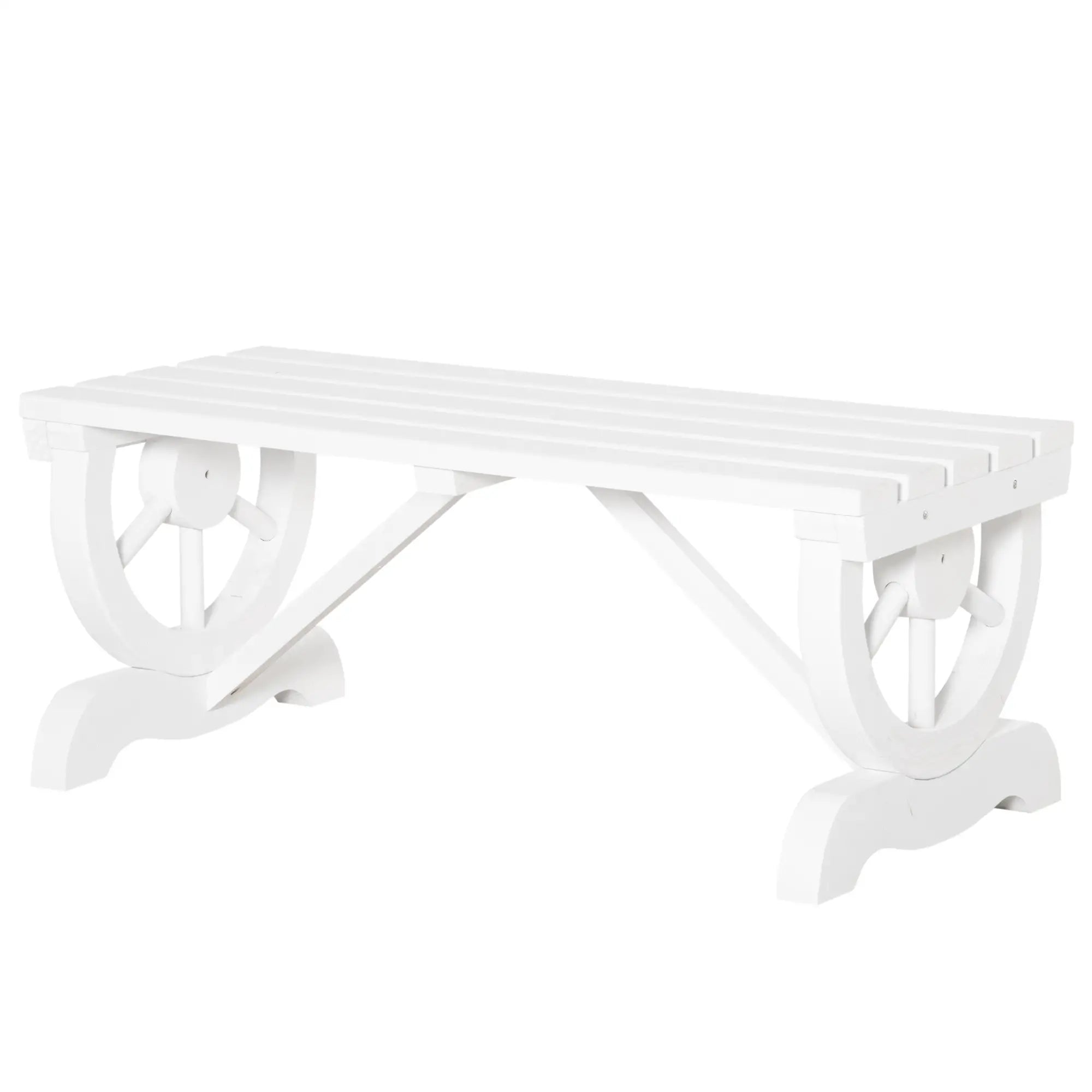 Rustic Wood Wheel Outdoor Garden Bench, 2-Person, White Outdoor Benches White at Gallery Canada