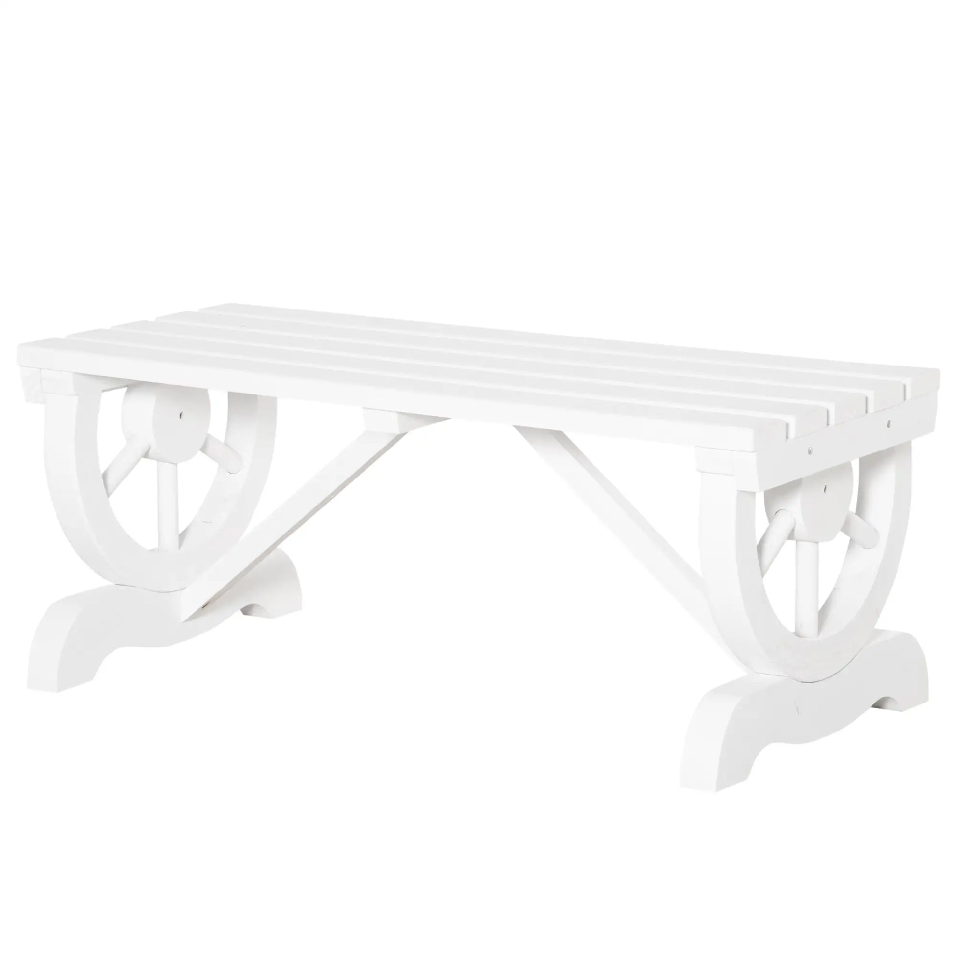 Rustic Wood Wheel Outdoor Garden Bench, 2-Person, White Outdoor Benches White at Gallery Canada