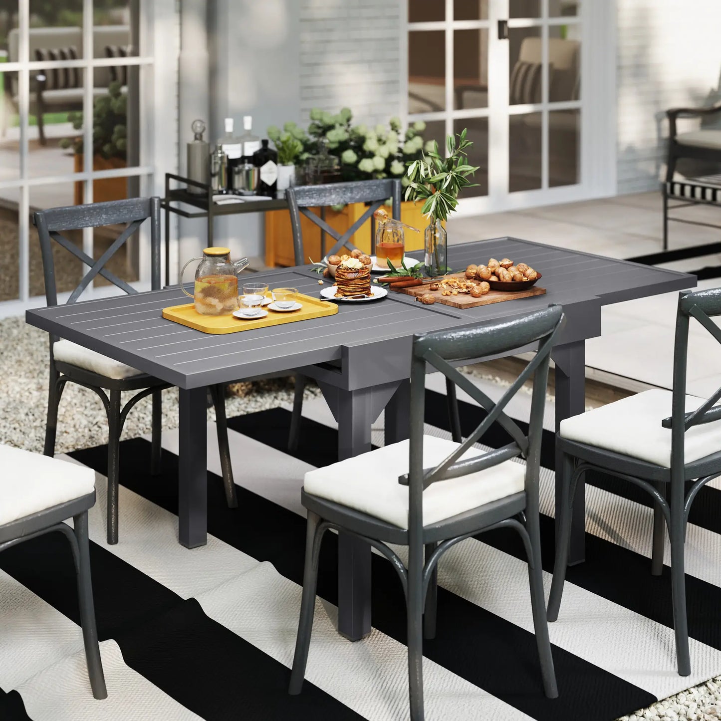 35-71 Inch Extendable Aluminum Outdoor Dining Table, Slatted Top, Grey Patio Dinning Tables at Gallery Canada