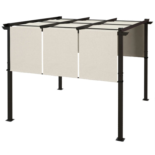 10' x 10' Metal Pergola, Retractable Canopy, Garden, Patio, Backyard Pergolas Beige at Gallery Canada