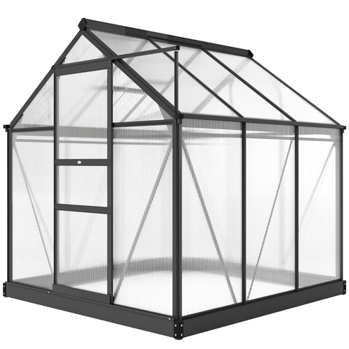 Greenhouse Kit, PC Board with Sliding Door, 6.2' x 6.3' x 6.6', Grey