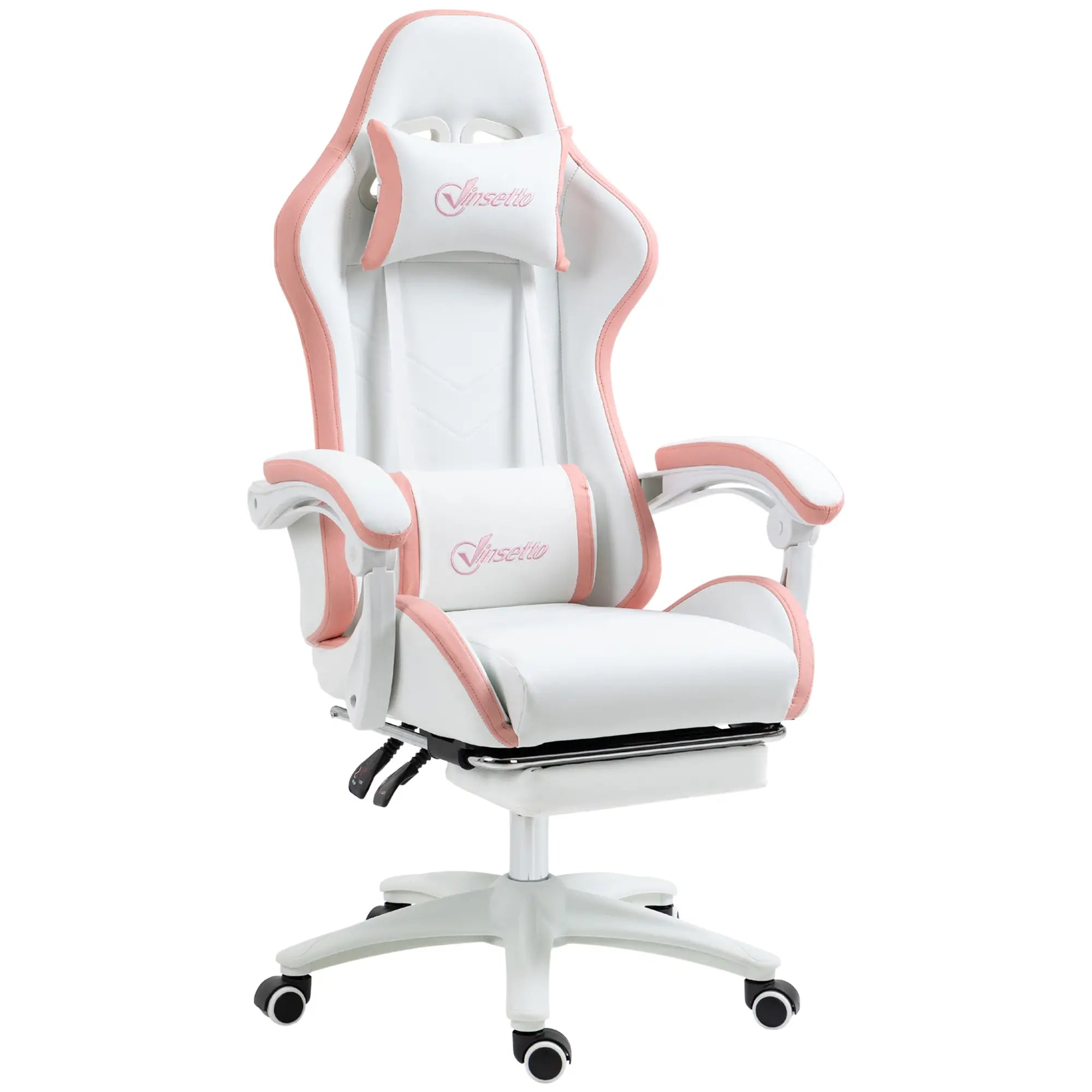 Computer Gaming Chair, PU Leather, 135° Reclining Back, White Video Game Chairs White, Pink at Gallery Canada