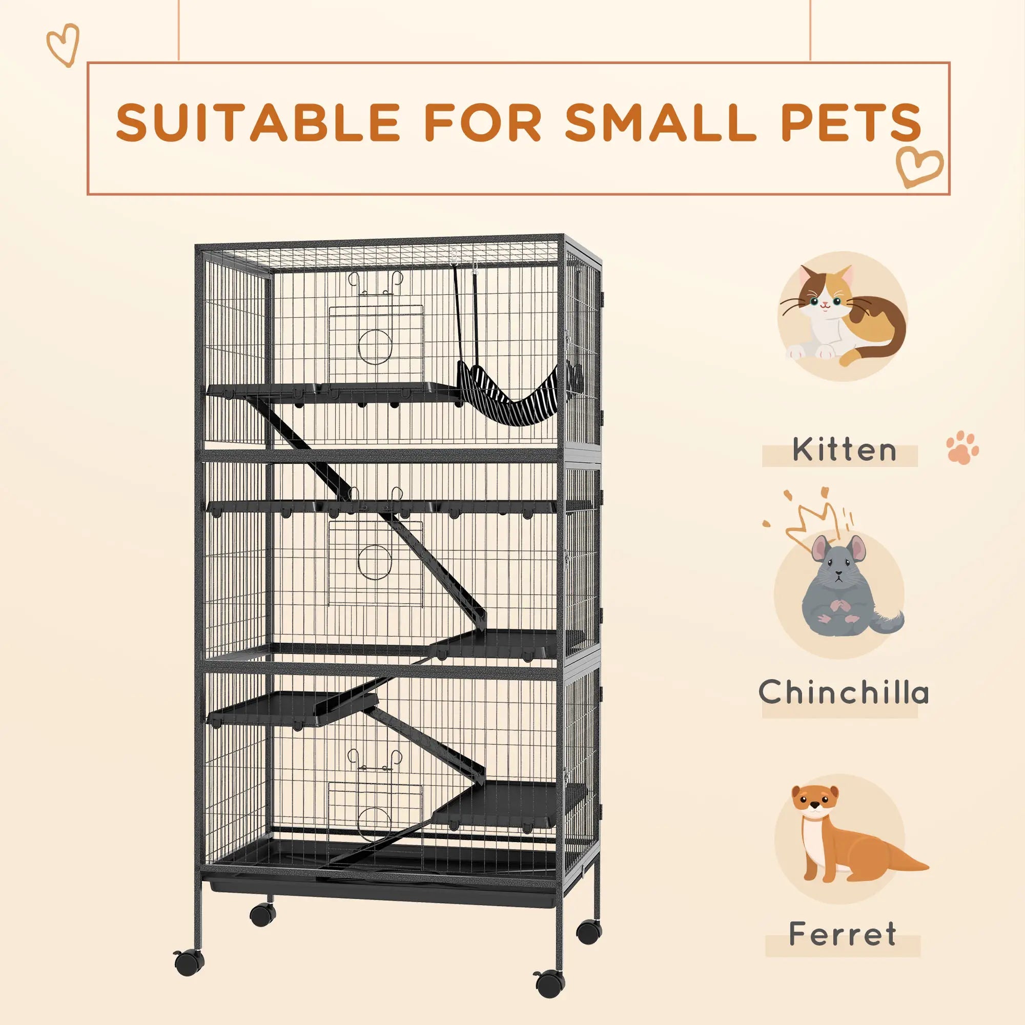 6-Tier Rolling Small Animal Cage, Rabbit Ferret Cage, Charcoal Grey Houses & Habitats at Gallery Canada