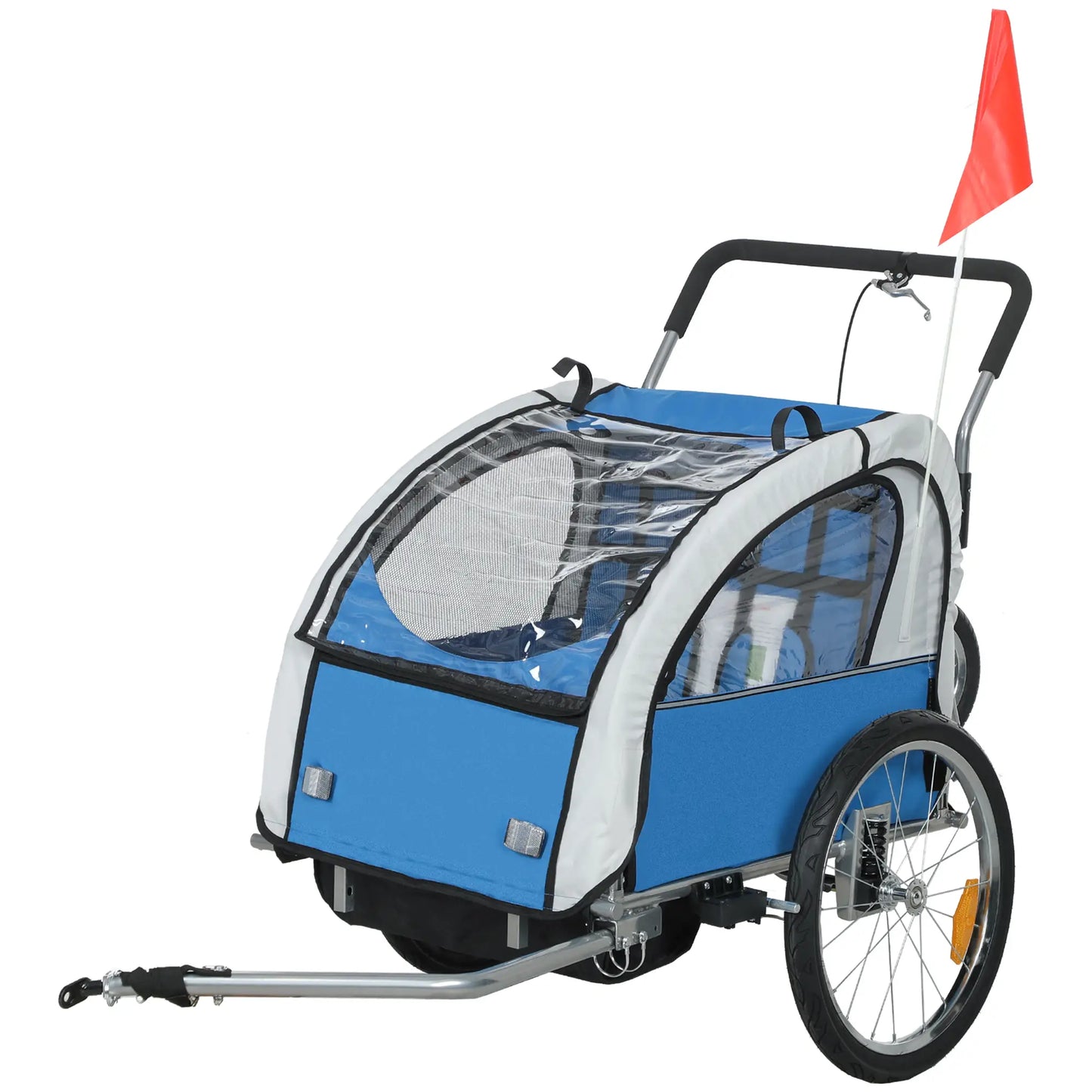 2-in-1 Bike Trailer for Kids, Foldable 2-Seat Stroller, Blue Kids Bike Trailers at Gallery Canada