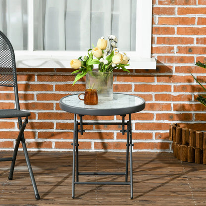 18" Outdoor Round Folding Table, Tempered Glass Top, White Patio Side Tables at Gallery Canada