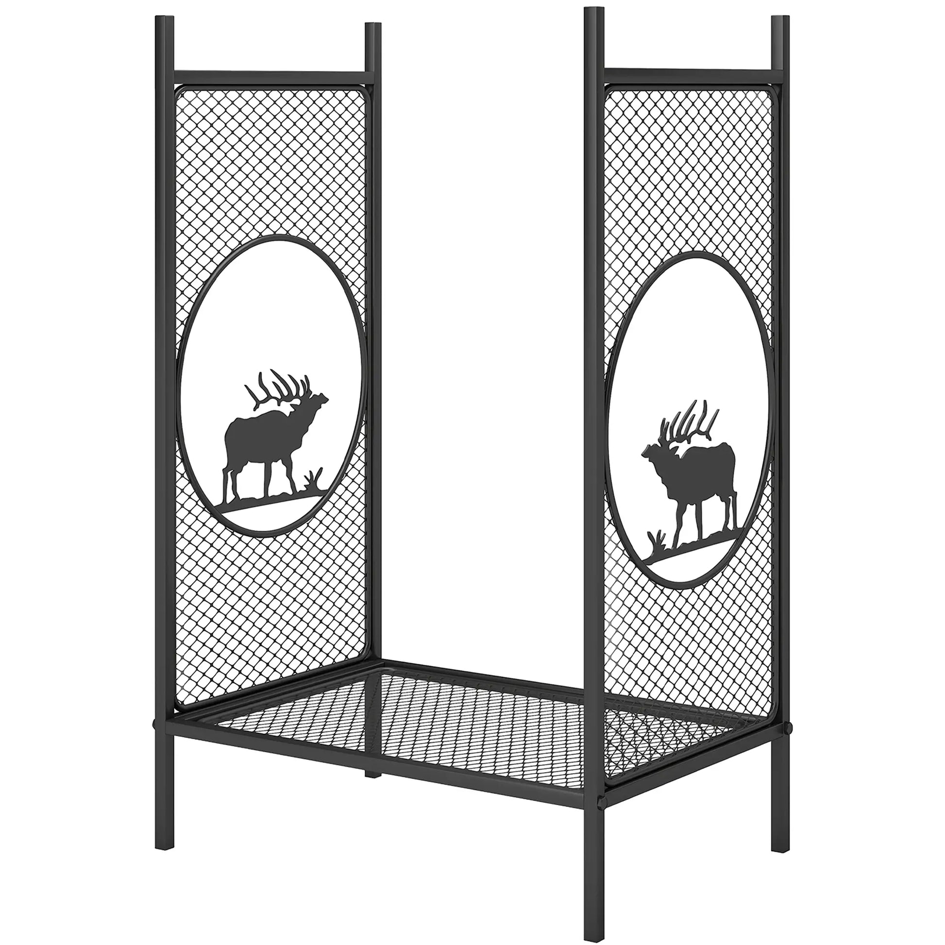 Firewood Rack Outdoor, 19" Heavy Duty Metal Log Holder with Mesh Sides Firewood Racks Black at Gallery Canada