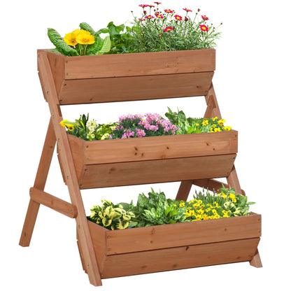 3 Tier Elevated Planter Box, Wooden Raised Garden Bed, 26" x 30" x 30", Brown Elevated Garden Beds Brown at Gallery Canada