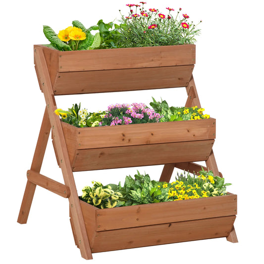 3 Tier Elevated Planter Box, Wooden Raised Garden Bed, 26" x 30" x 30", Brown Elevated Garden Beds Brown at Gallery Canada