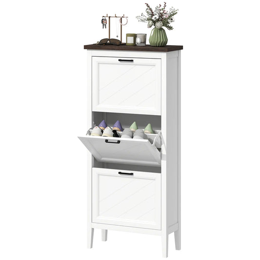 Shoe Cabinet with 3 Flip Drawers, Farmhouse Narrow Shoe Storage Cabinet with Adjustable Shelves, White Shoe Storage Cabinets & Racks White, Brown, Black at Gallery Canada