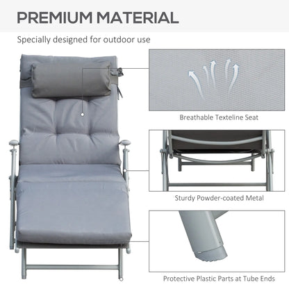 Outdoor Folding Chaise Lounge, Adjustable Backrest, Cushion, Headrest, Grey Lounger Chairs at Gallery Canada