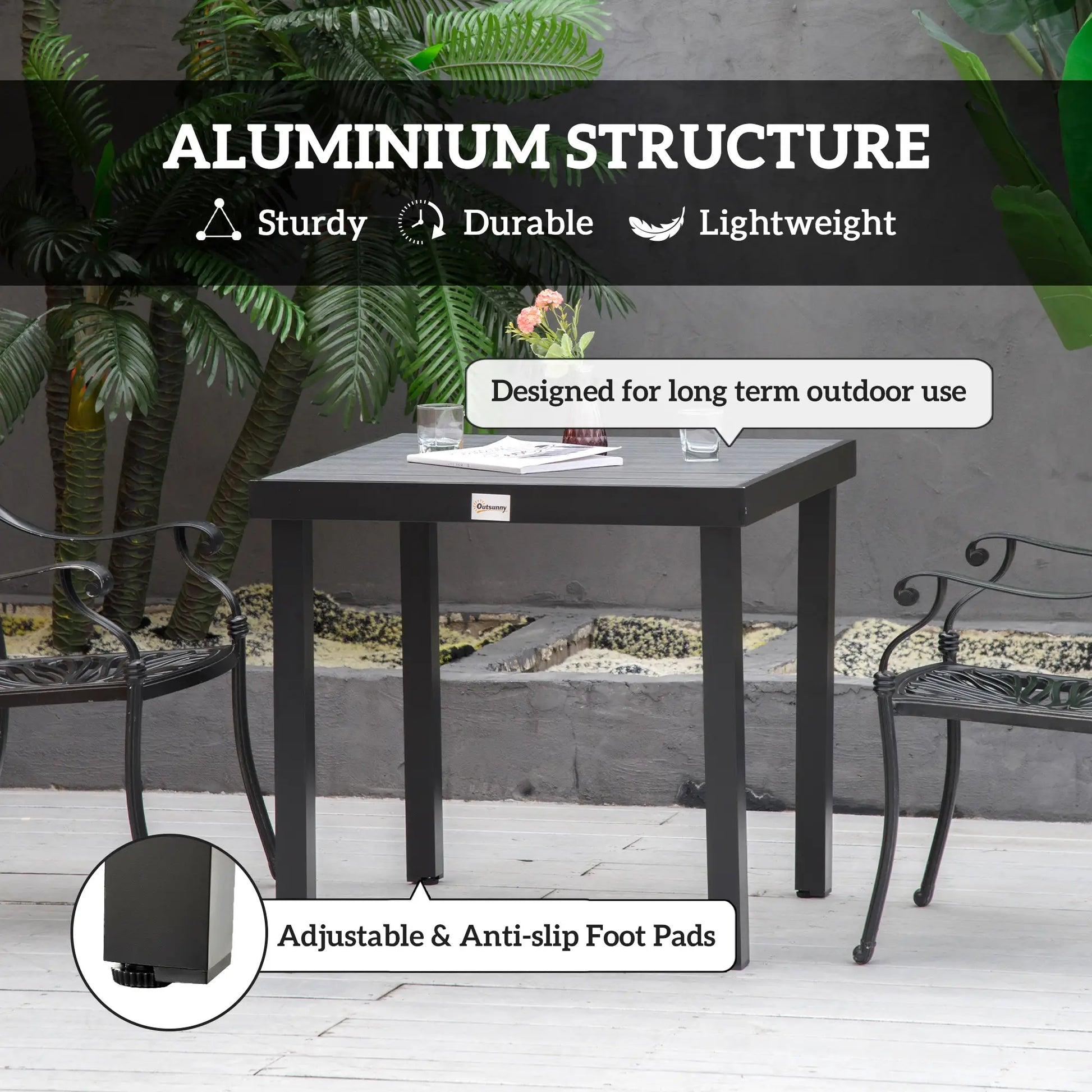 Square Aluminum Patio Dining Table for 4, Outdoor Garden, Black Patio Dinning Tables at Gallery Canada