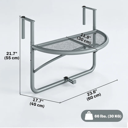 Adjustable Balcony Hanging Table, Metal Wall Desk, Outdoor Flower Stand, Half Round, Grey Balcony Table Hanging at Gallery Canada