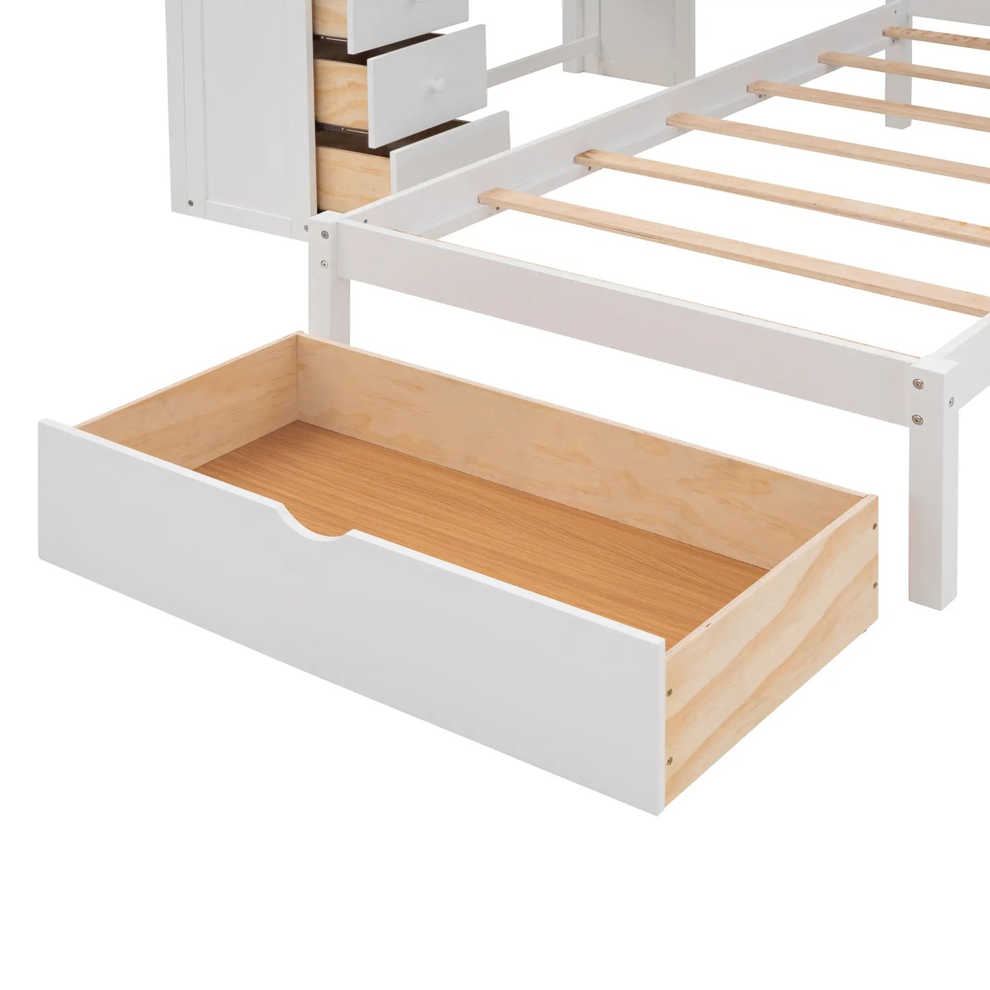 Over Twin Bunk Bed with Desk, Drawers, Shelves, 98" L x 80" W x 64.5" H, White Bed Frames at Gallery Canada