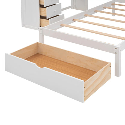 Over Twin Bunk Bed with Desk, Drawers, Shelves, 98" L x 80" W x 64.5" H, White Bed Frames at Gallery Canada