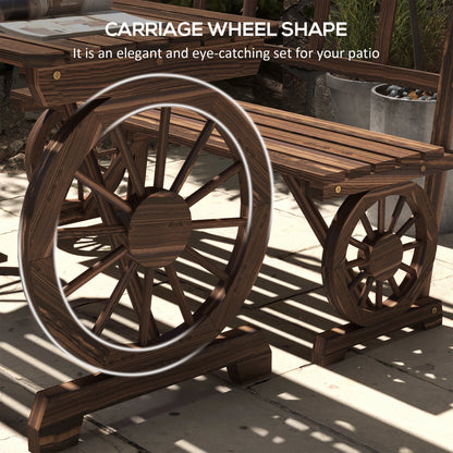 Wooden Patio Table and Chairs, 3-Piece, Carriage Wheels, Carbonized Bistro Sets at Gallery Canada