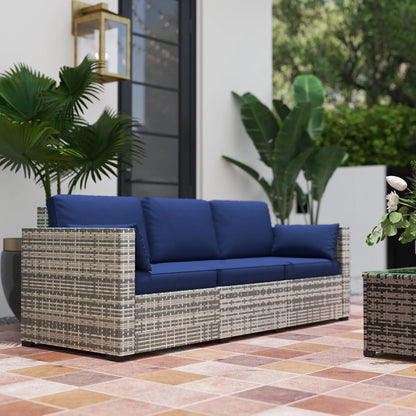 3-Seater Outdoor Sofa with Cushions, PE Rattan, Dark Blue Patio Furniture Sets at Gallery Canada
