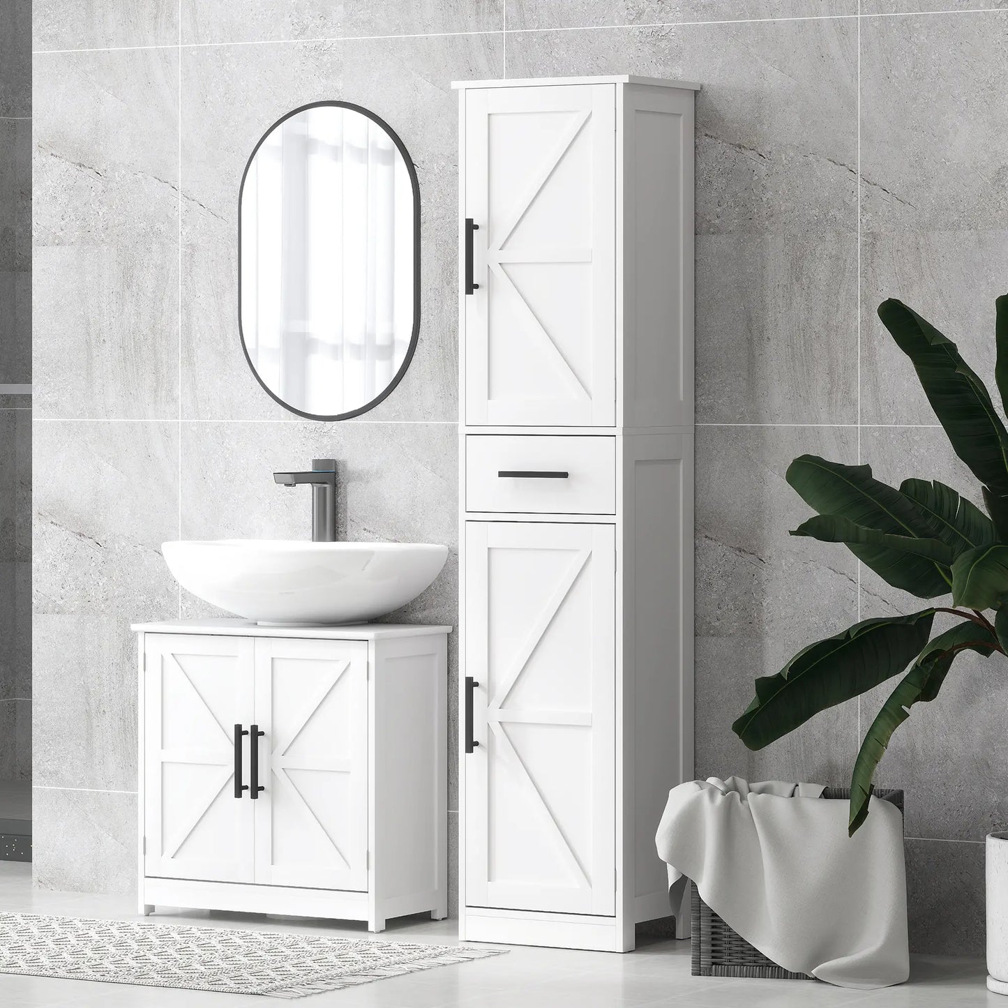 67" Tall Bathroom Cabinet, Narrow Storage with Drawer, Adjustable Shelves, White Bathroom Cabinets at Gallery Canada