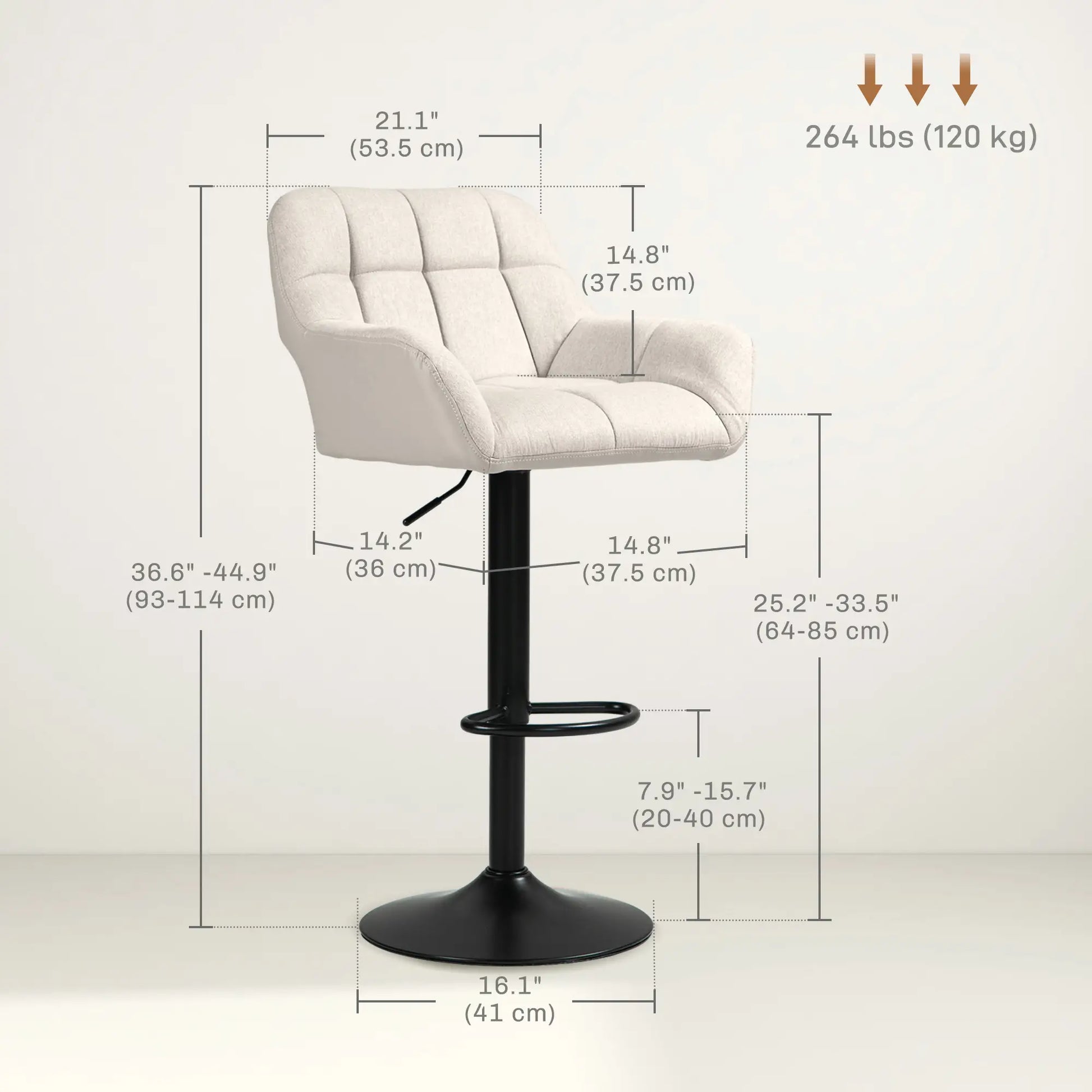 Swivel Barstools Set of 2, Adjustable Height, PU Leather, Cream White Bar Stools at Gallery Canada