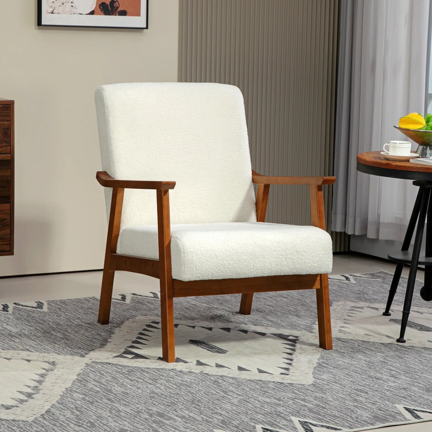 Living Room Chair Boucle Accent Chair for Bedroom with Wide Seat and Thick Padding, White Accent Chairs at Gallery Canada