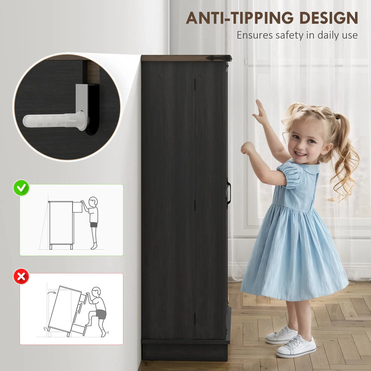 47 Inch Kitchen Pantry Cabinet, Adjustable Shelves, Black Kitchen Pantry Cabinets at Gallery Canada