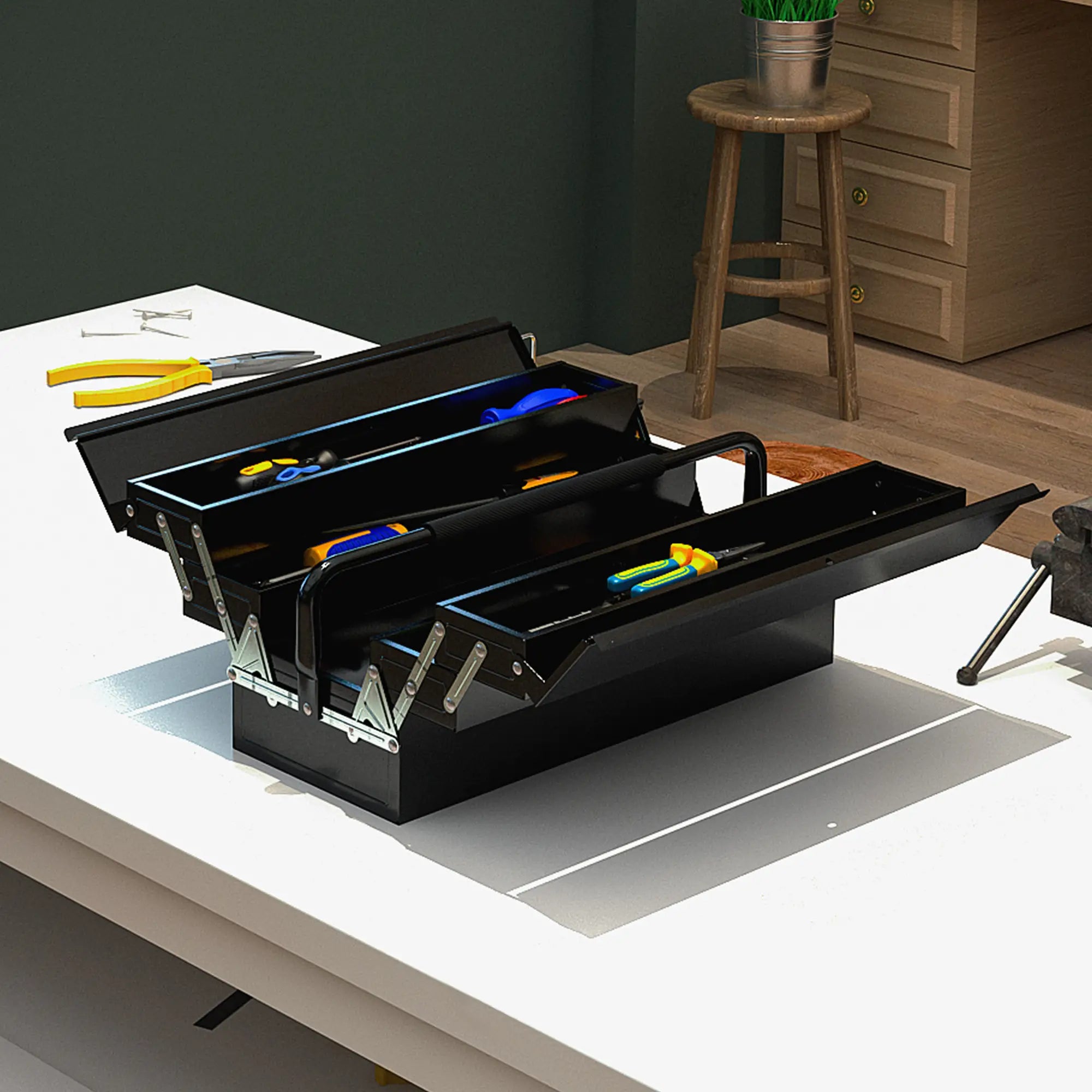 22 Inches Metal Tool Box, 5-Tray Cantilever Steel Chest, Black Tool Organizers at Gallery Canada