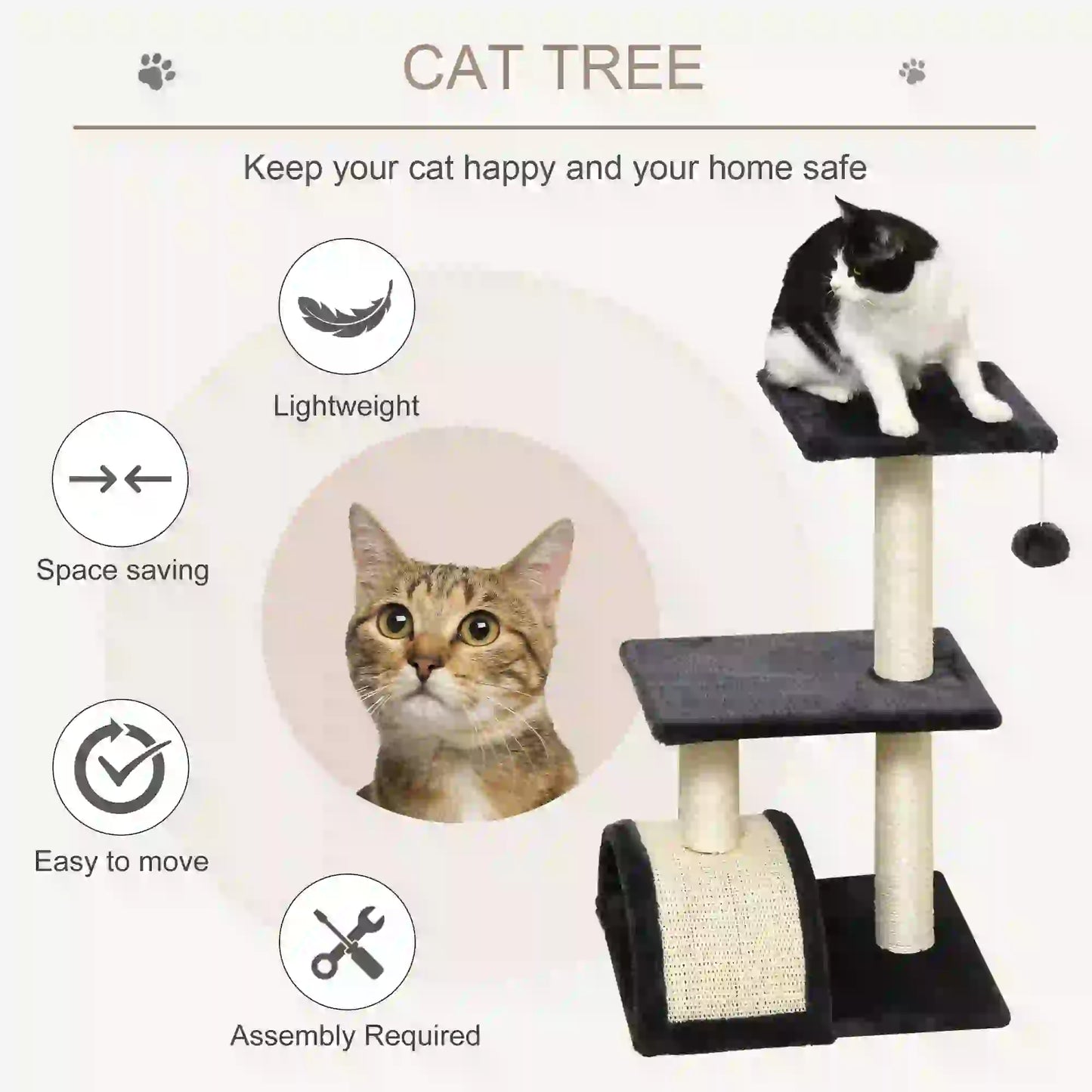 28" Cat Tree with Scratching Post, Pad, Toy Ball, Grey Cat Towers at Gallery Canada