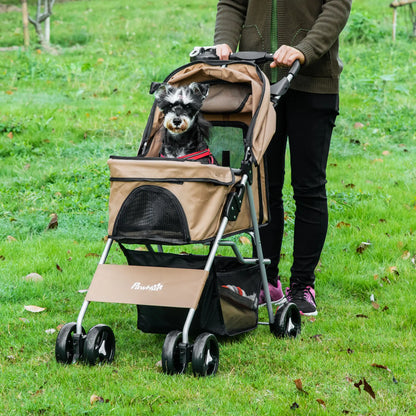 Foldable Pet Stroller, 4 Wheels, Storage Basket, Cup Holder, Coffee Dog Bike Trailers & Strollers at Gallery Canada